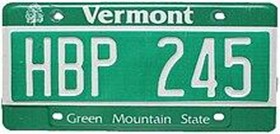 Vermont Standard License Plate Design and Format